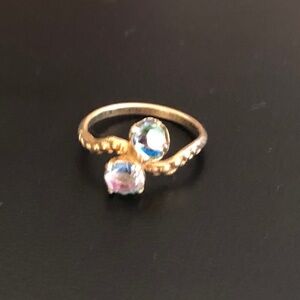 Vintage Bypass Ring Iridescent Multi Color Crystal Stones